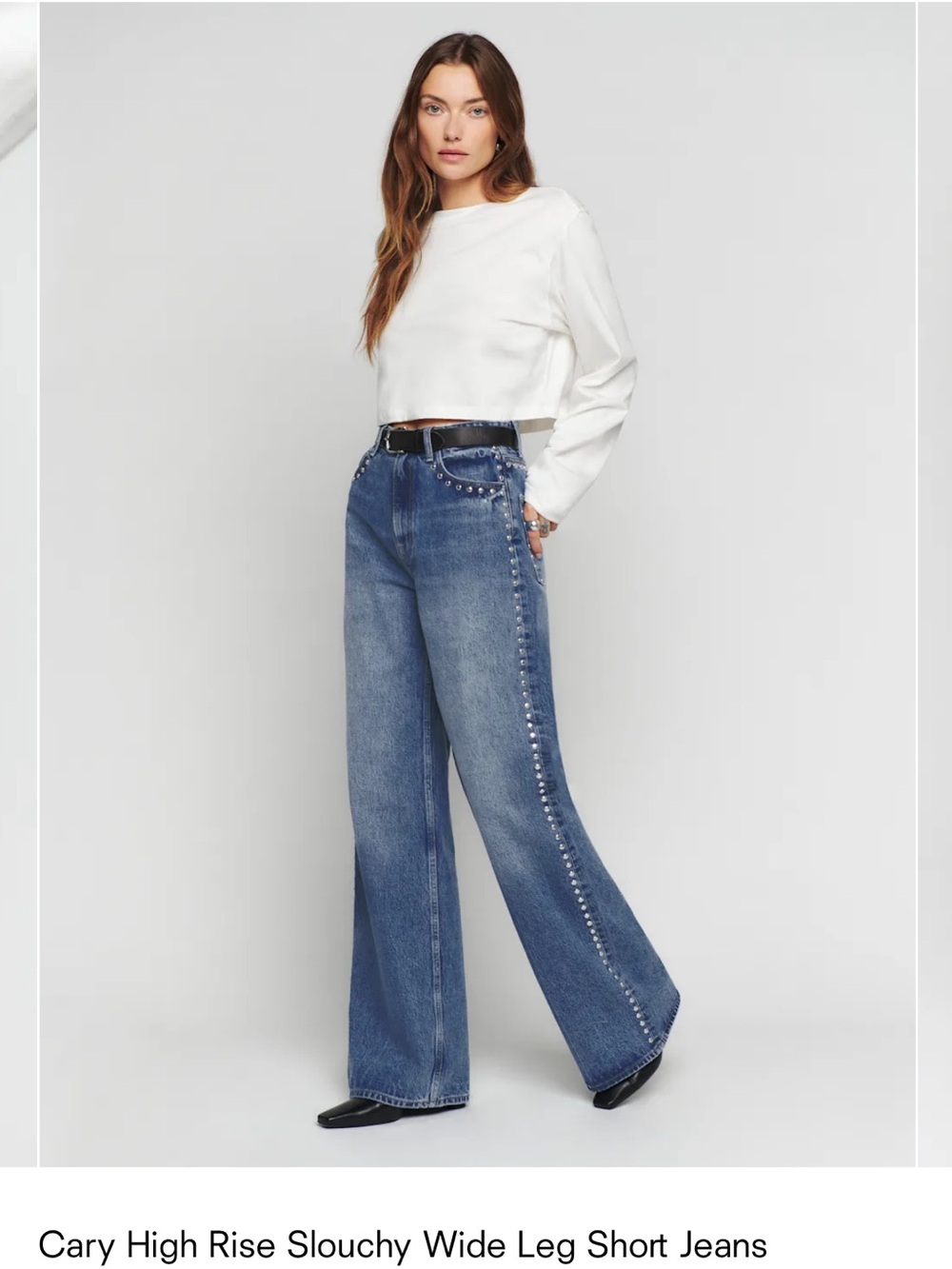 Reformation Blue Stud-Trim Wide Leg Jeans
